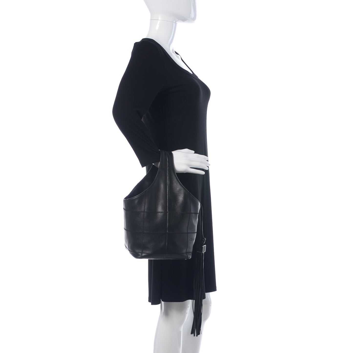 Calfskin Square Stitched Tassel Hobo Black