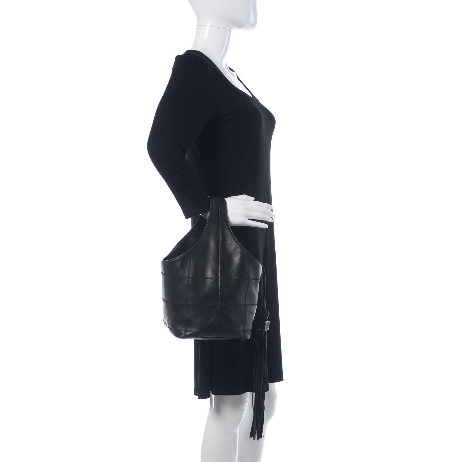 Chanel Calfskin Square Stitched Tassel Hobo Black 2 of 10
