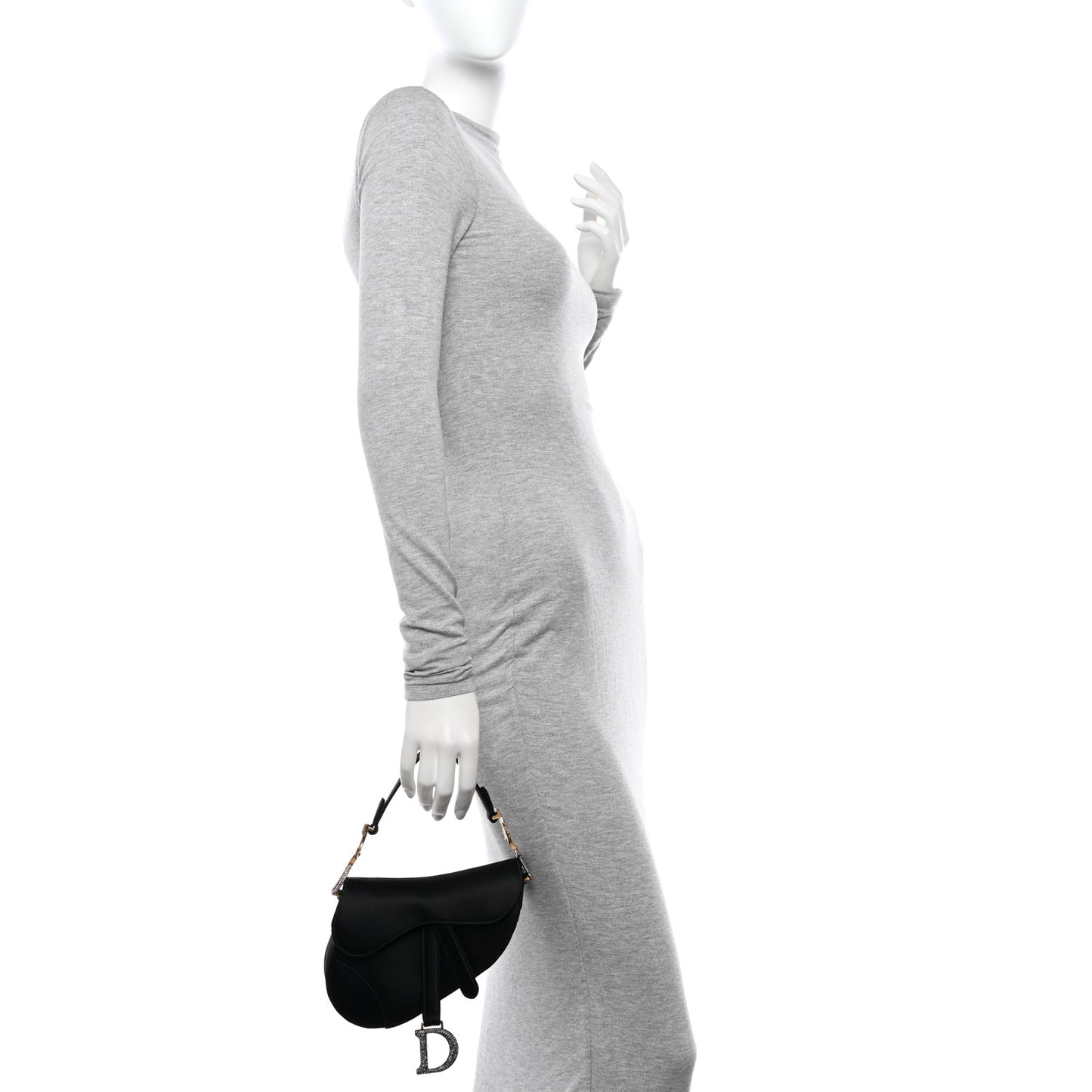 Satin Crystal Mini Saddle Bag Black