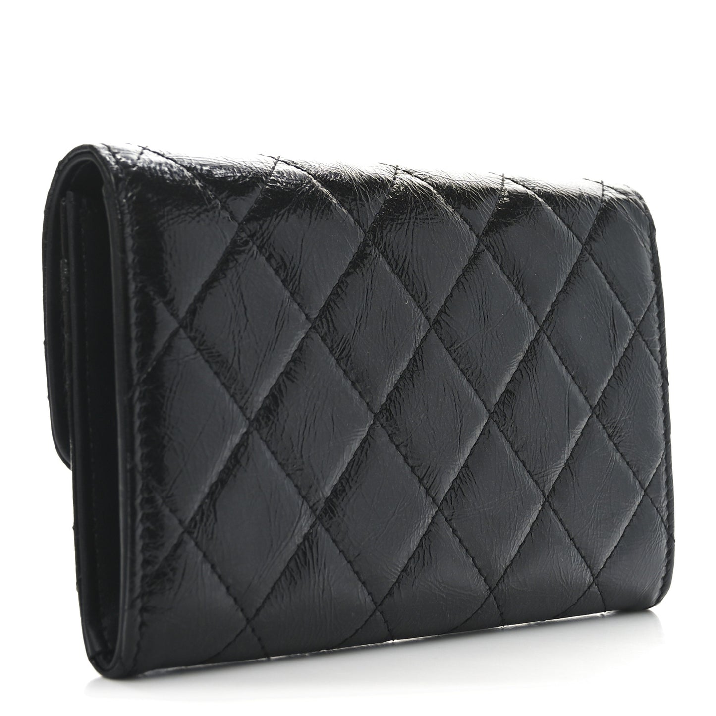 Shiny Calfskin Quilted Reissue Flap Card Holder Black
