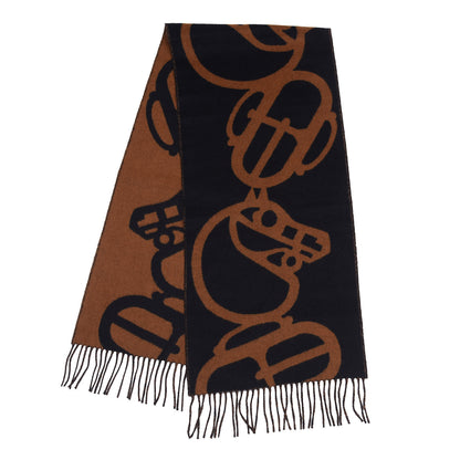 Hermes Cashmere Boucles et Camails Muffler Marine Caramel 2 of 4