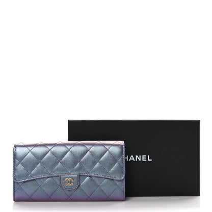 Chanel Iridescent Caviar Quilted Large Gusset Flap Wallet Dark Blue 11 of 11