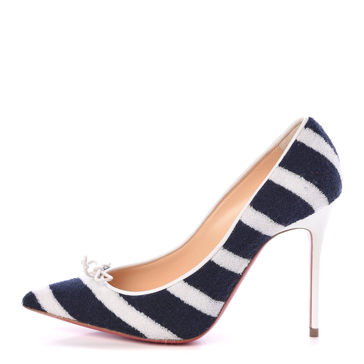 Christian Louboutin Sponge Fabric Shiny Nappa Decollete Spa 100 Pumps 36 Navy White 1 of 8