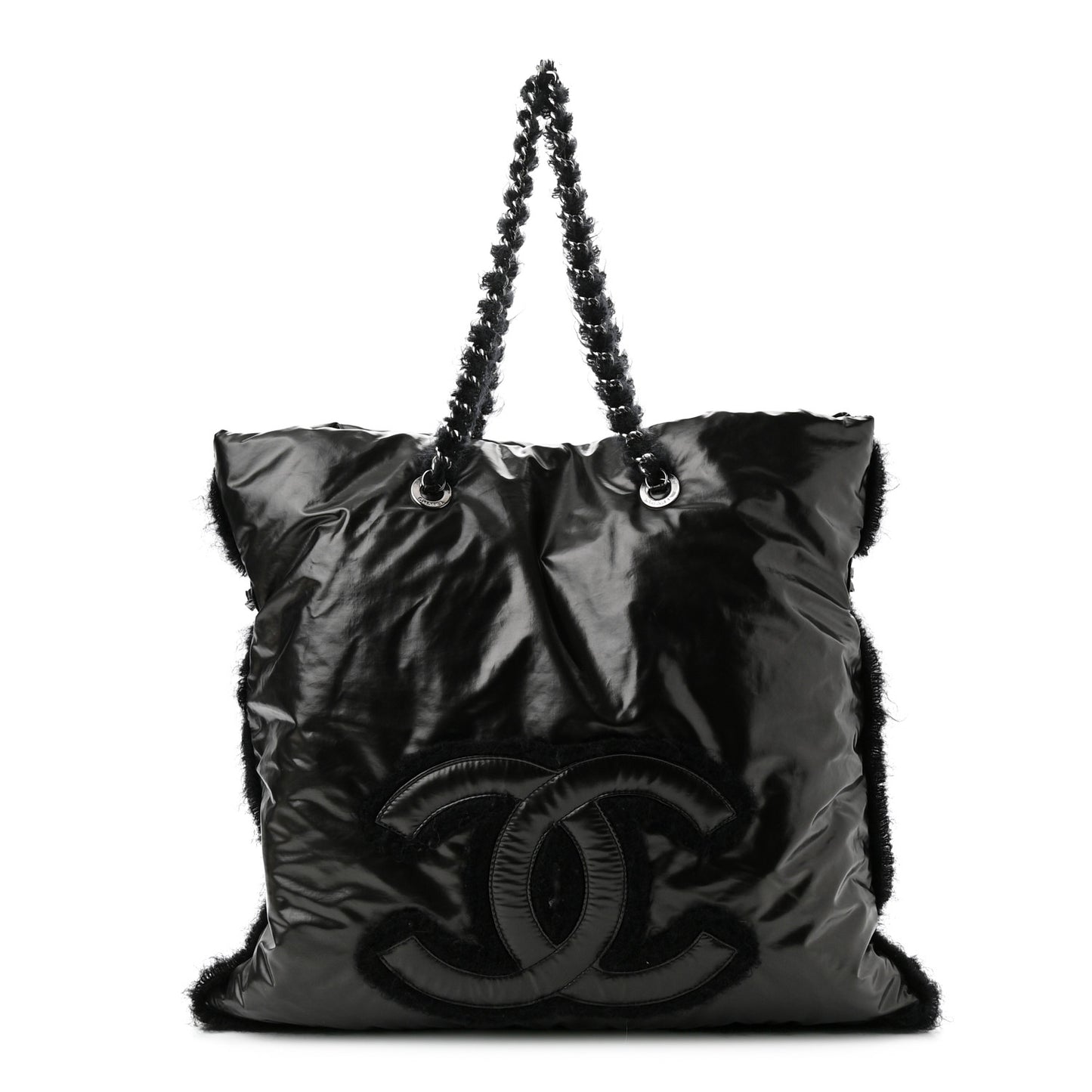 Vinyl Mohair Trimmed CC Bonbons Tote Black