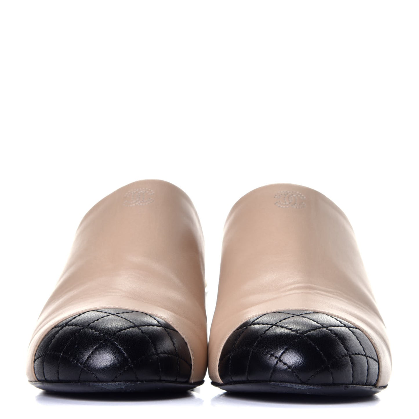 Lambskin Quilted Cap Toe Pearl Mule 39.5 Beige Black