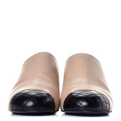 Chanel Lambskin Quilted Cap Toe Pearl Mule 39.5 Beige Black 2 of 9