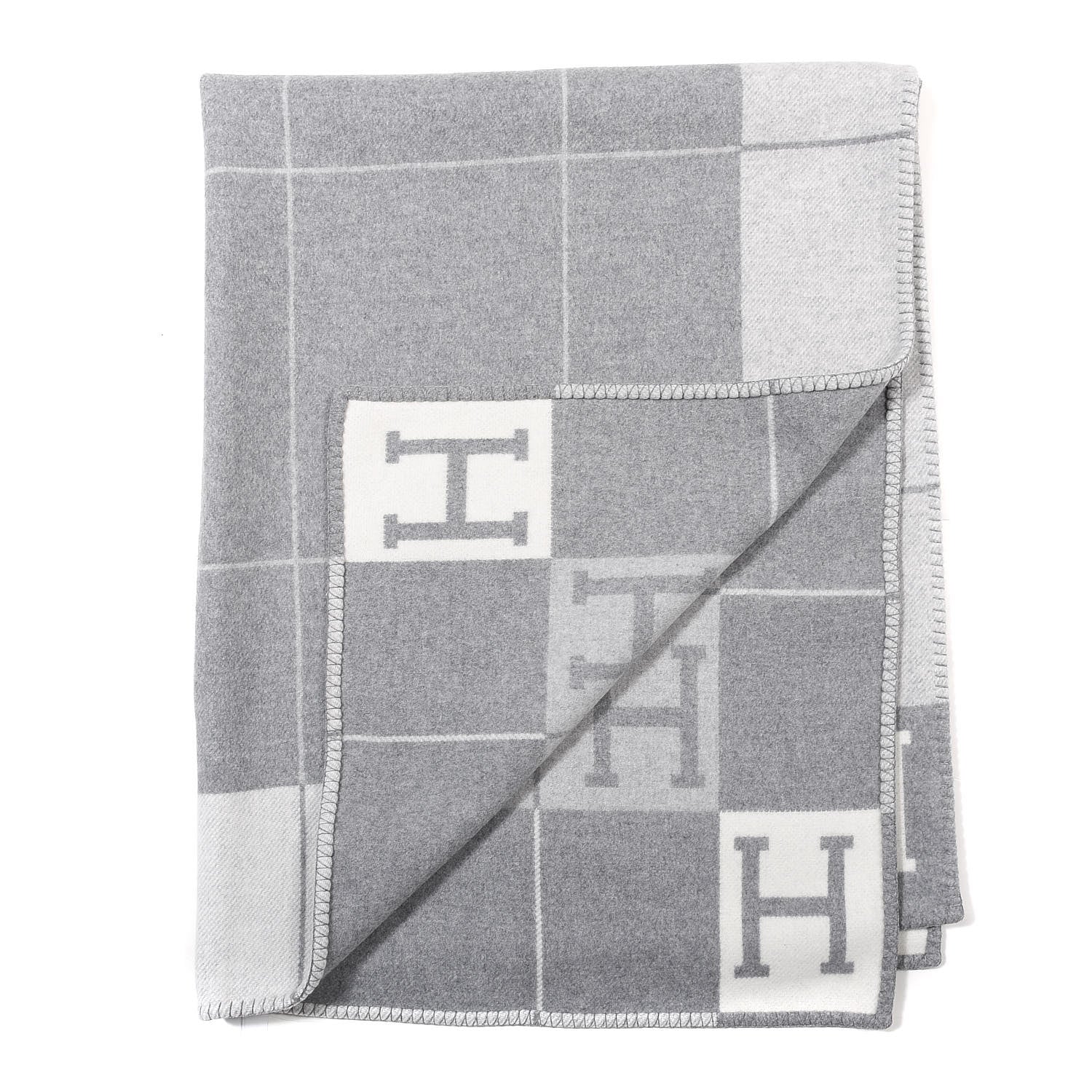 Hermes Wool Cashmere Avalon III Blanket Ecru Gris Clair 1 of 4