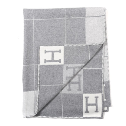 Hermes Wool Cashmere Avalon III Blanket Ecru Gris Clair 1 of 4