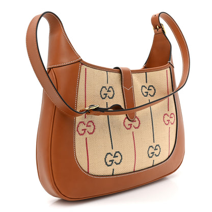 Gucci Calfskin Jacquard GG Medium Jackie 1961 Hobo Brown 2 of 9