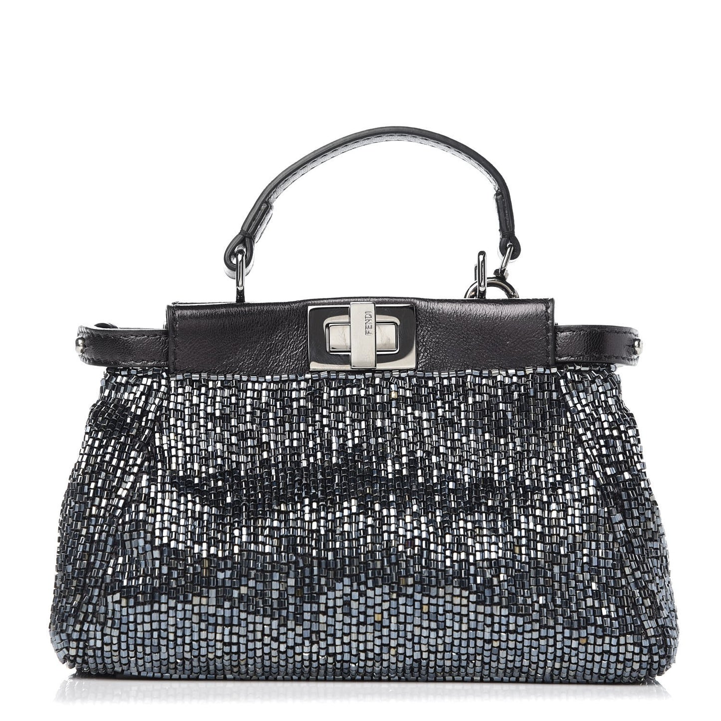 Laminated Goatskin Beaded Micro Peekaboo Iconic Satchel Canna di Fucile Black