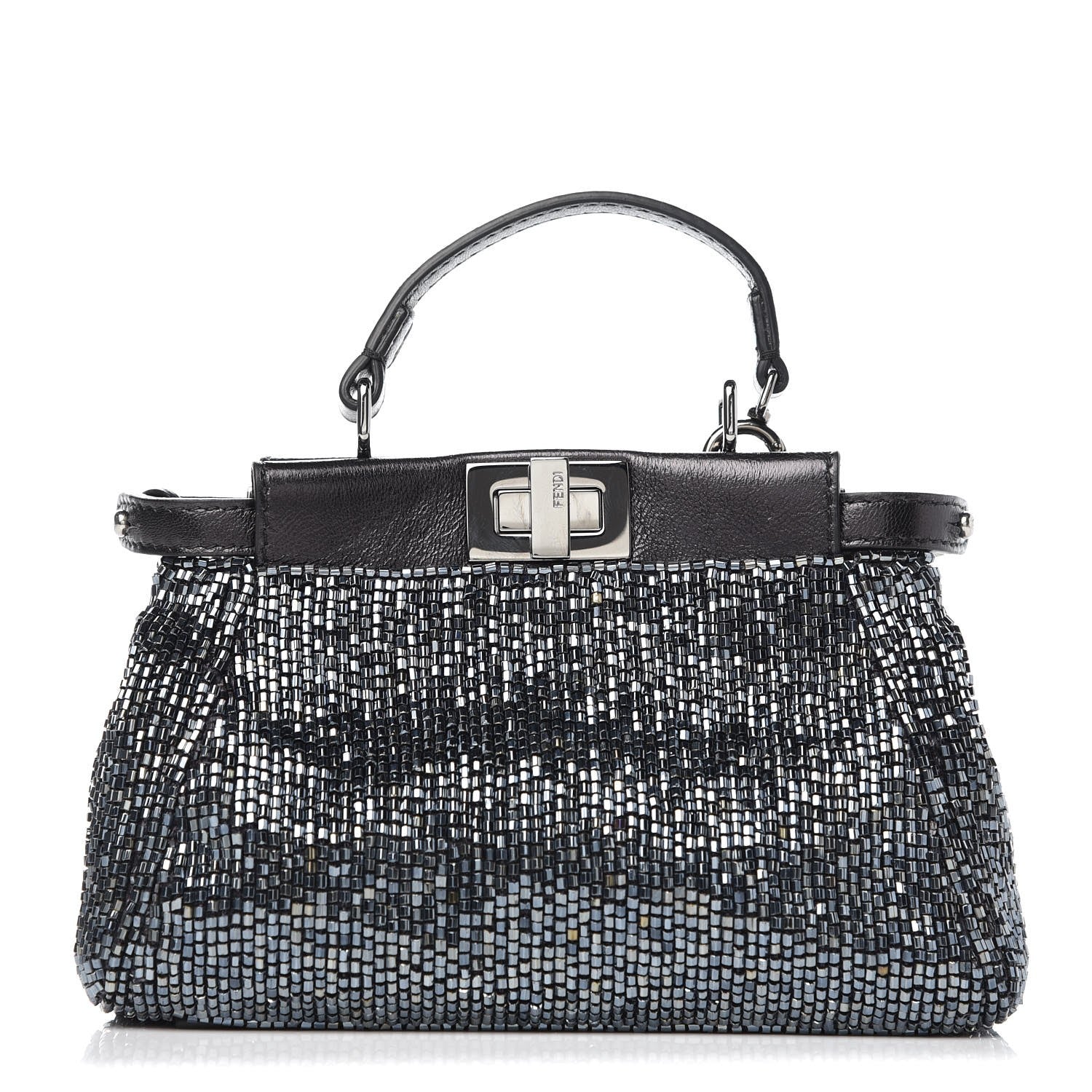 Fendi Laminated Goatskin Beaded Micro Peekaboo Iconic Satchel Canna di Fucile Black 1 of 10