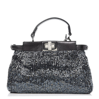 Fendi Laminated Goatskin Beaded Micro Peekaboo Iconic Satchel Canna di Fucile Black 1 of 10