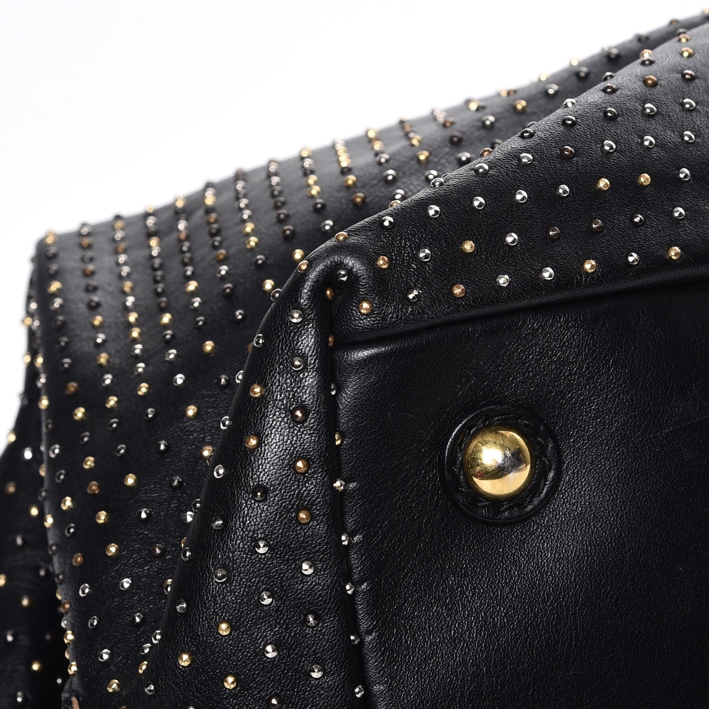 Calfskin Rock Studded Easy Sac Black
