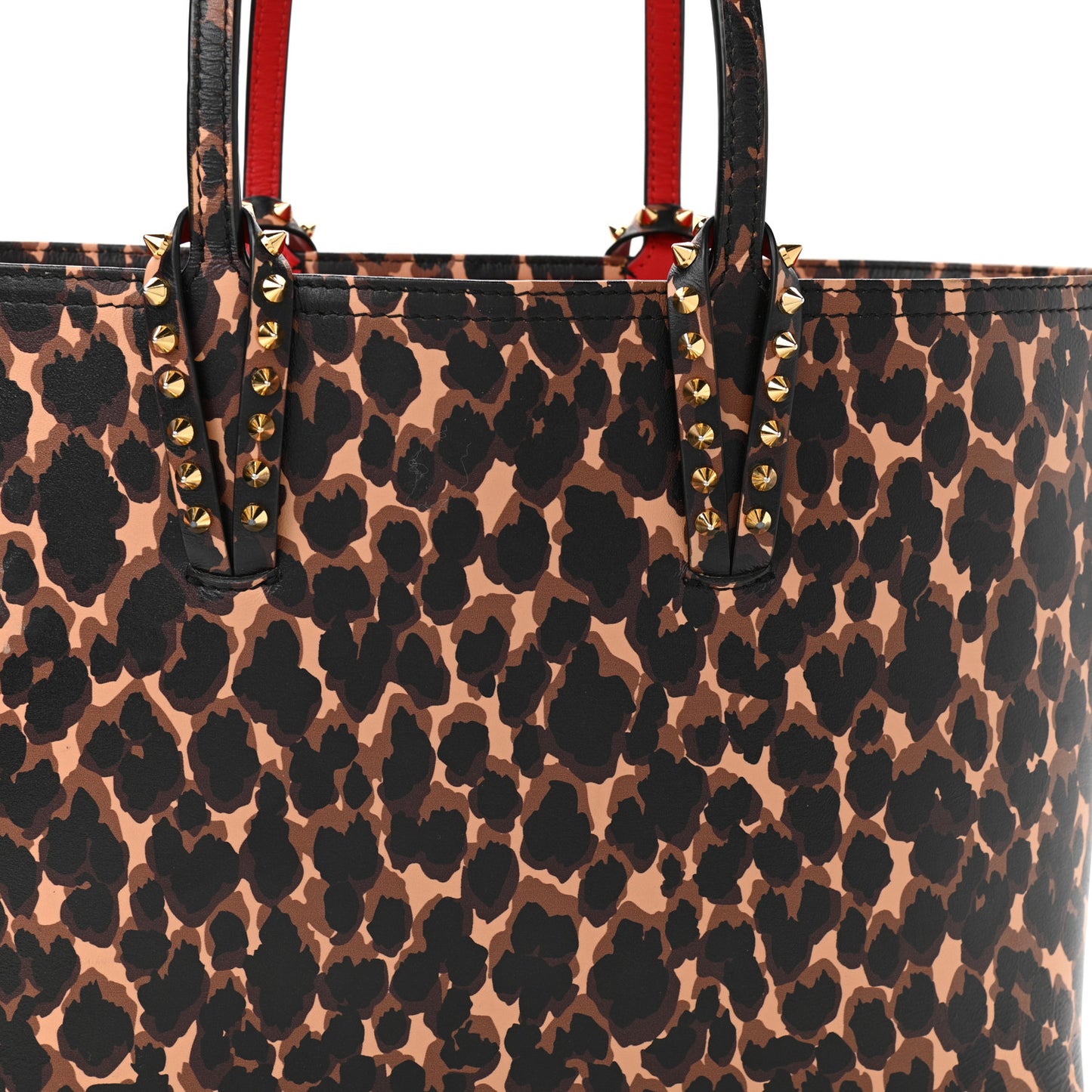 Calfskin Leopard Print Spikes Small East West Cabata Tote Brown