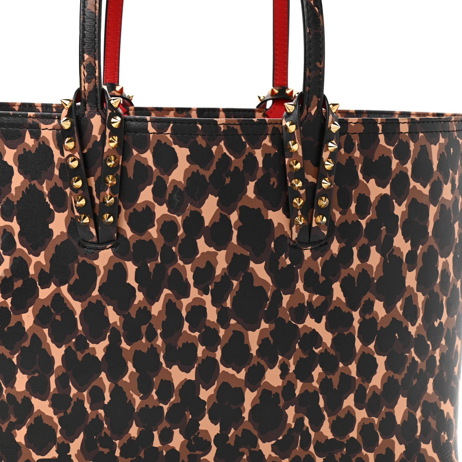 Christian Louboutin Calfskin Leopard Print Spikes Small East West Cabata Tote Brown 9 of 13