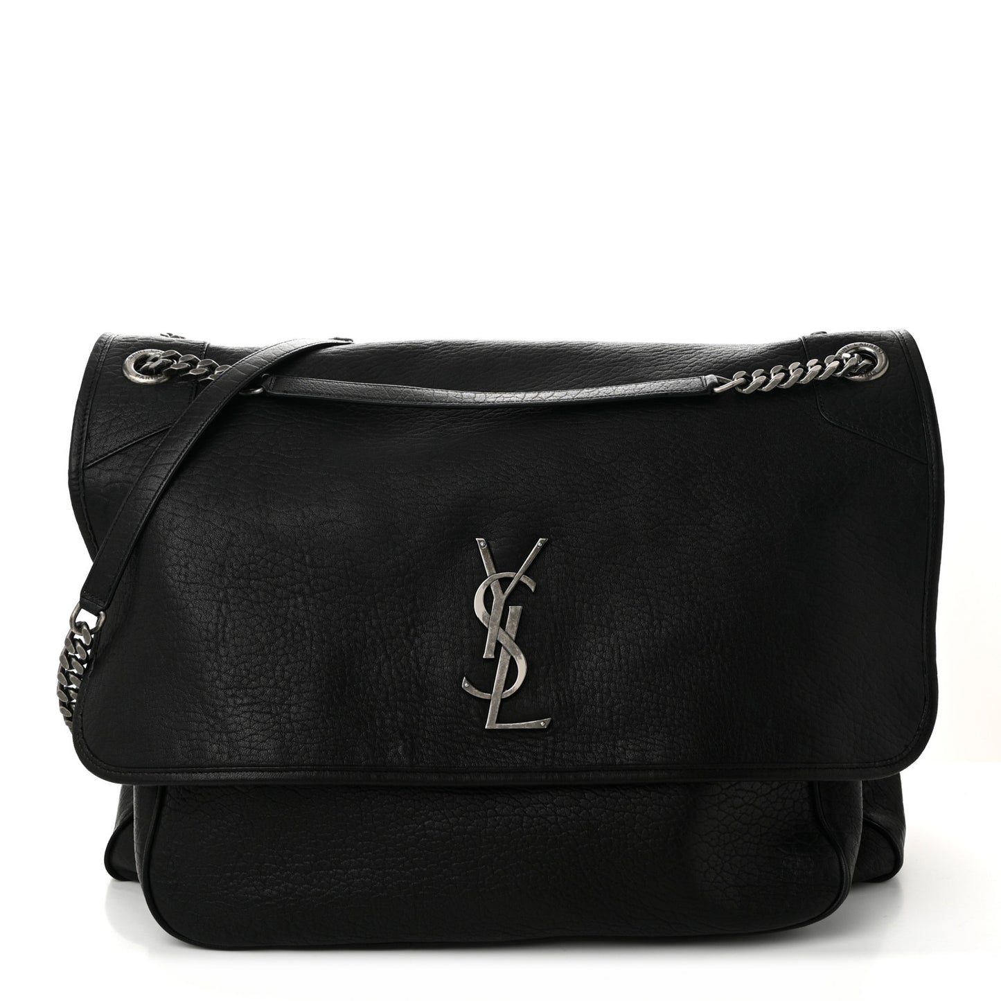 Grained Lambskin Monogram Oversized Niki Chain Satchel Black