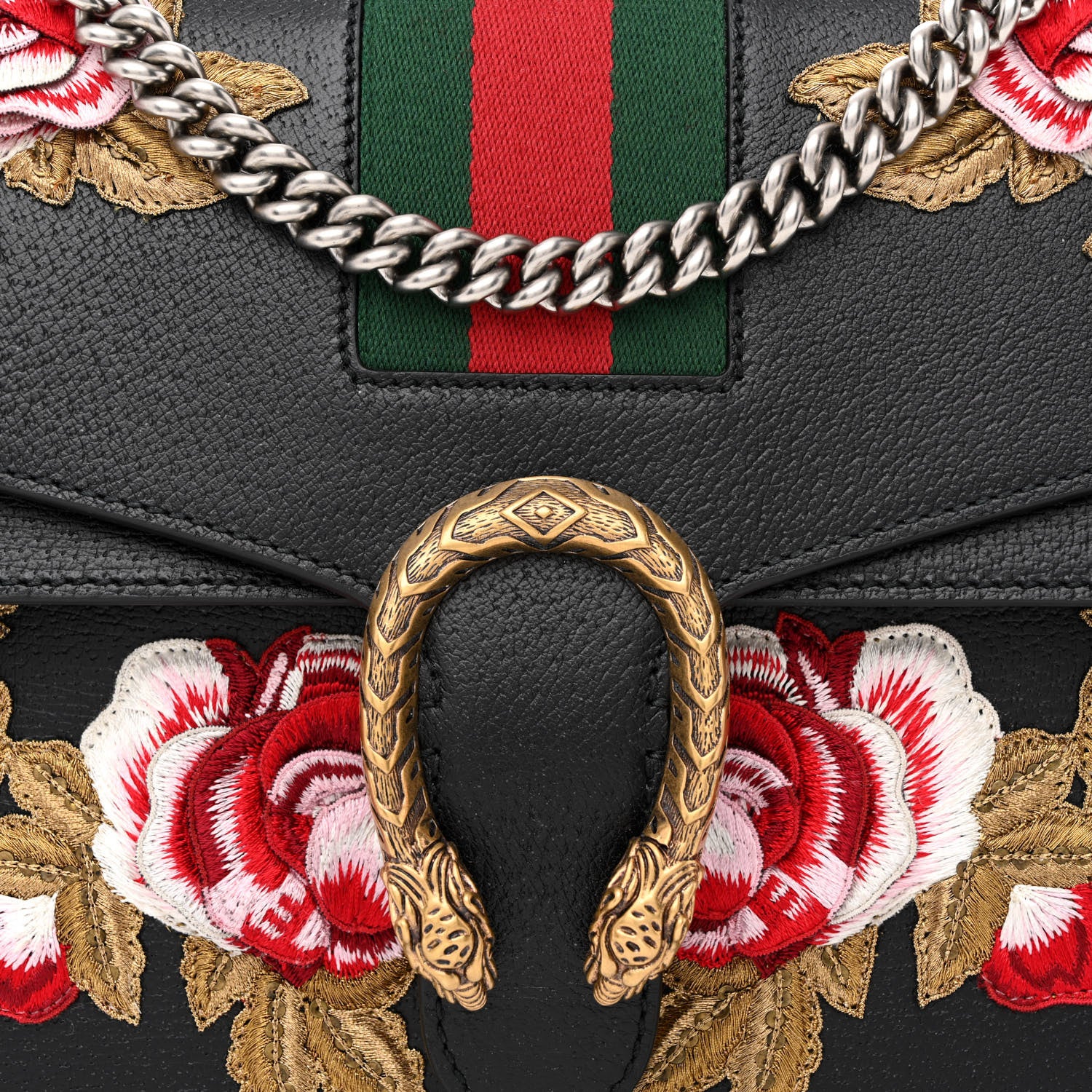 Gucci Calfskin Web Floral Embroidered Medium Dionysus Shoulder Bag Black 8 of 10