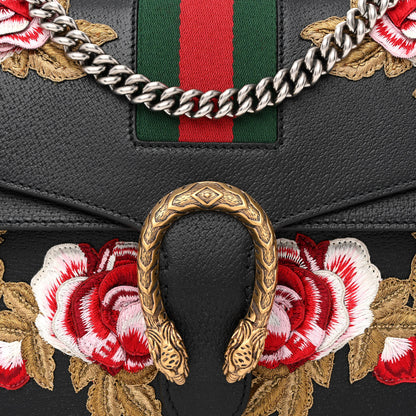 Gucci Calfskin Web Floral Embroidered Medium Dionysus Shoulder Bag Black 8 of 10