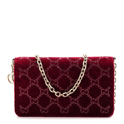 Gucci Velvet Crystal GG Monogram Wallet On Chain Rosso Ancora 1 of 10
