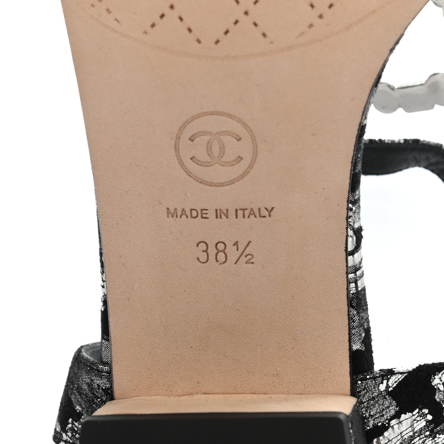 Chanel Laminated Suede Goatskin CC Thong Sandals 38.5 Black Silver 6 of 12