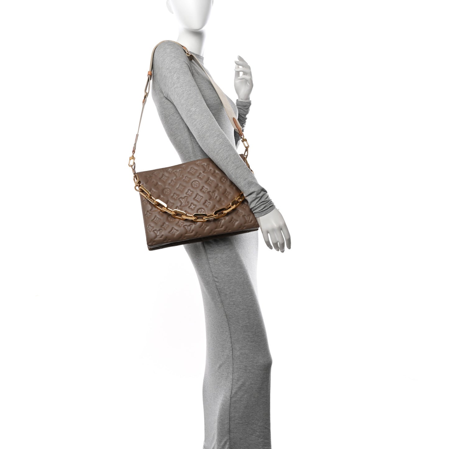 Lambskin Embossed Monogram Coussin MM Taupe