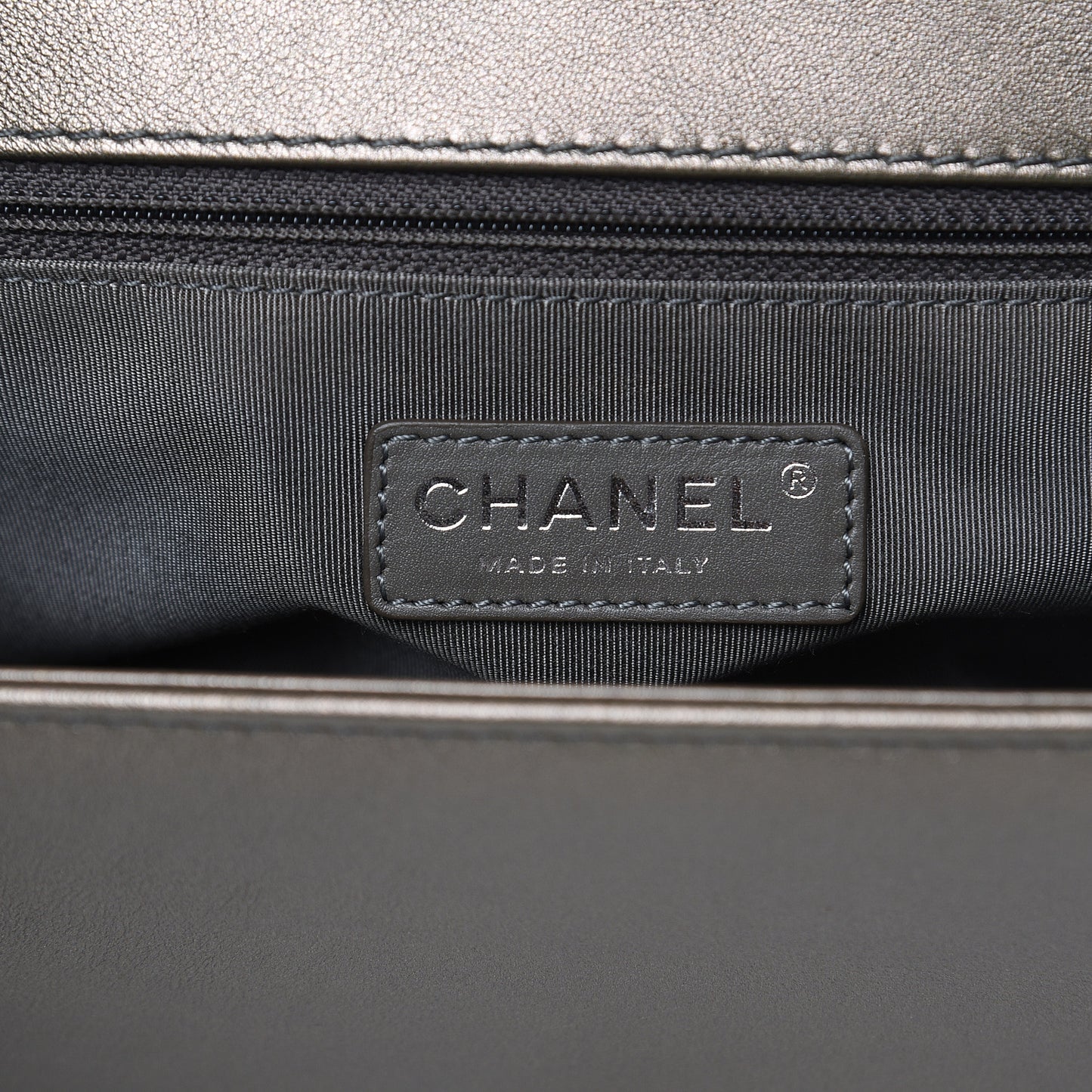 Metallic Lambskin Perforated New Medium Boy Flap Dark Silver