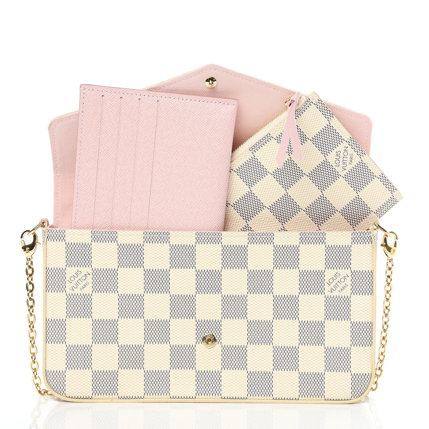 Damier Azur Pochette Felicie Chain Wallet Rose Ballerine