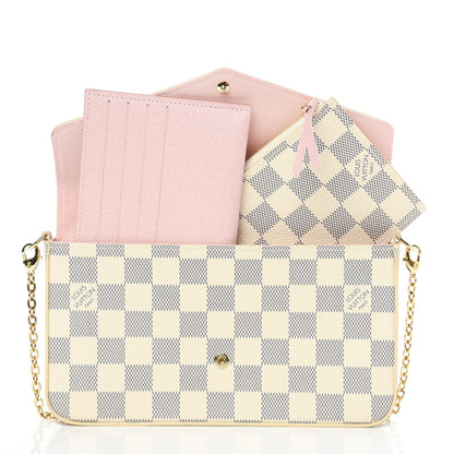 Louis Vuitton Damier Azur Pochette Felicie Chain Wallet Rose Ballerine 9 of 10
