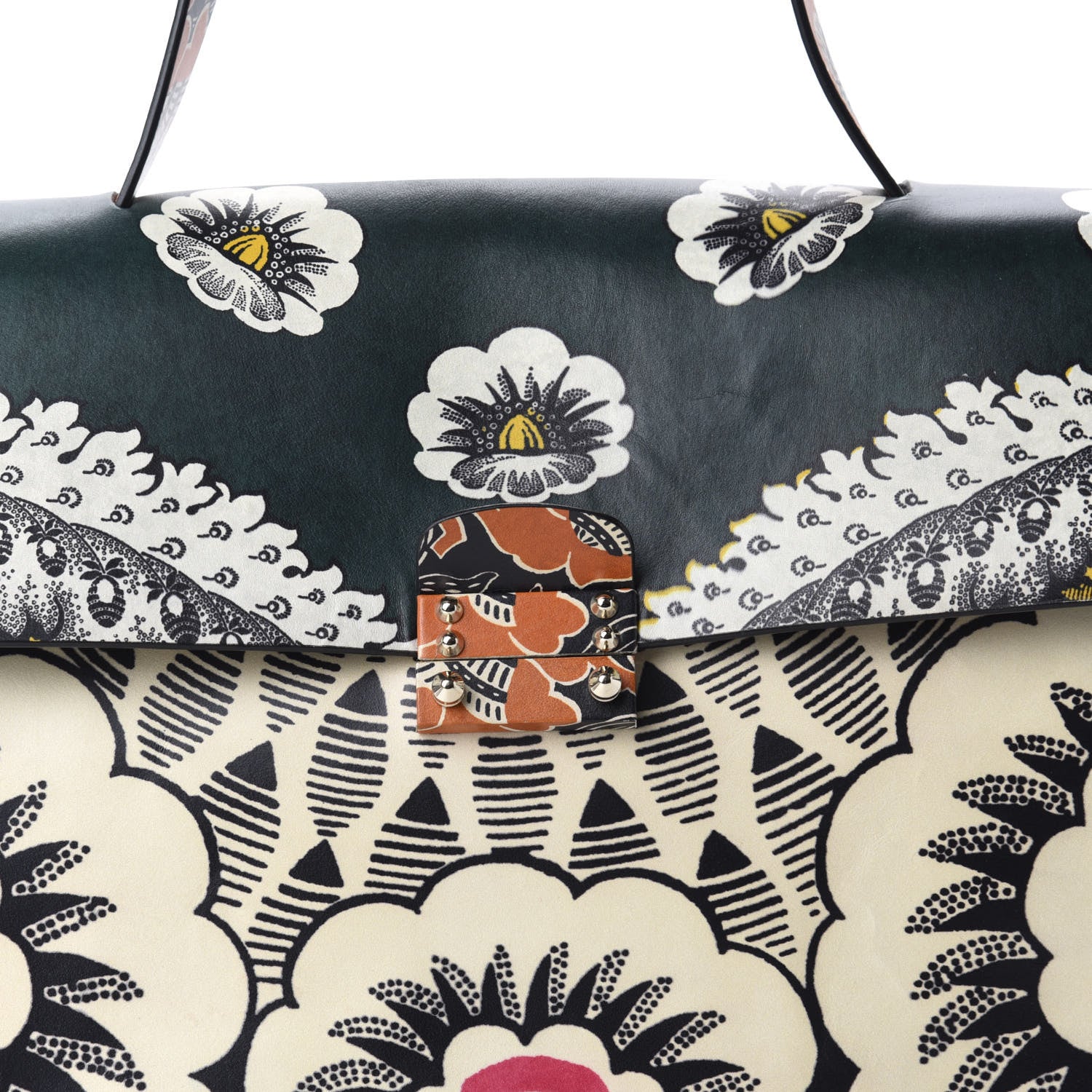 Valentino Garavani Calfskin Floral Print Mime Single Handle Bag Green 12 of 12