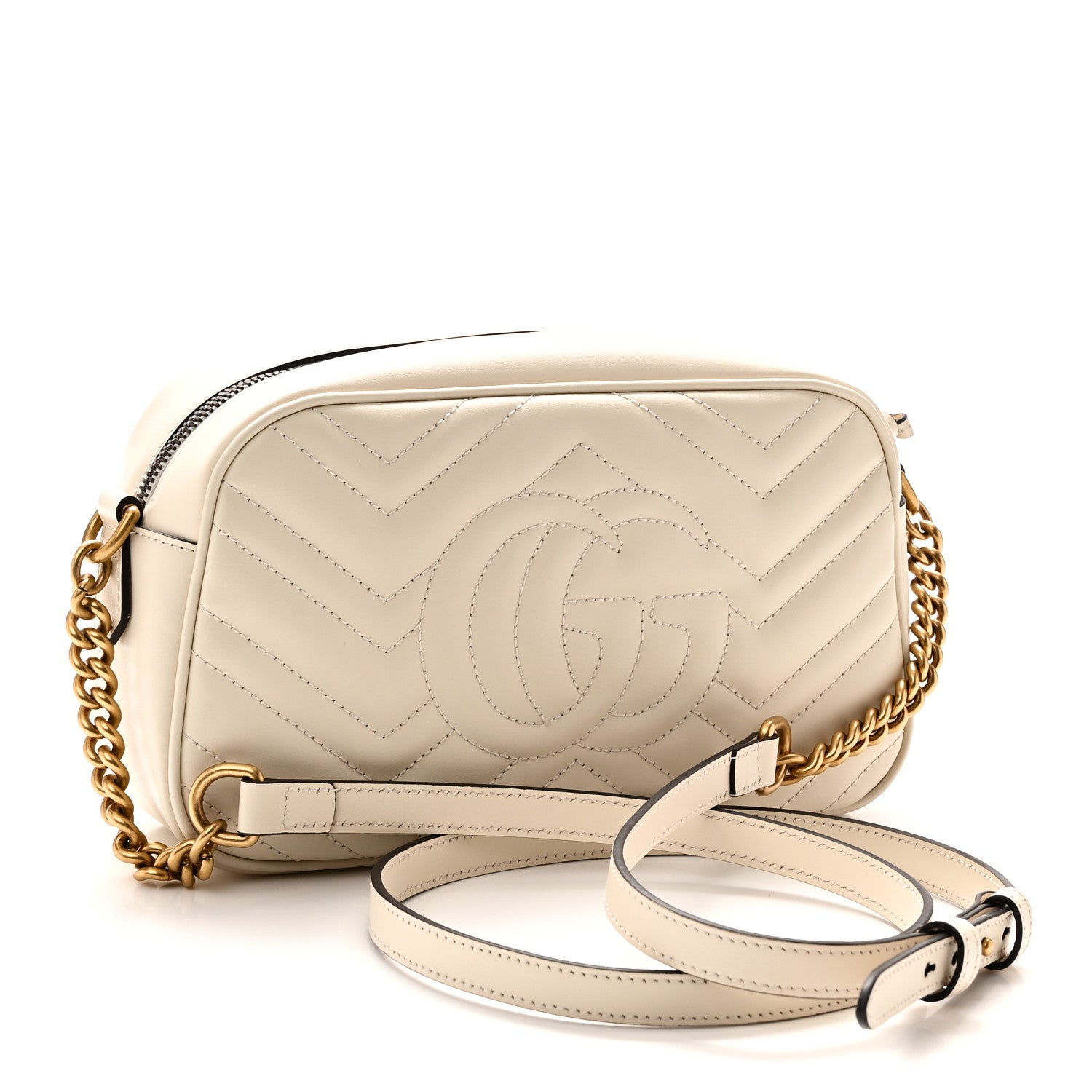 Gucci Calfskin Matelasse Small GG Marmont Chain Shoulder Bag White 2 of 9