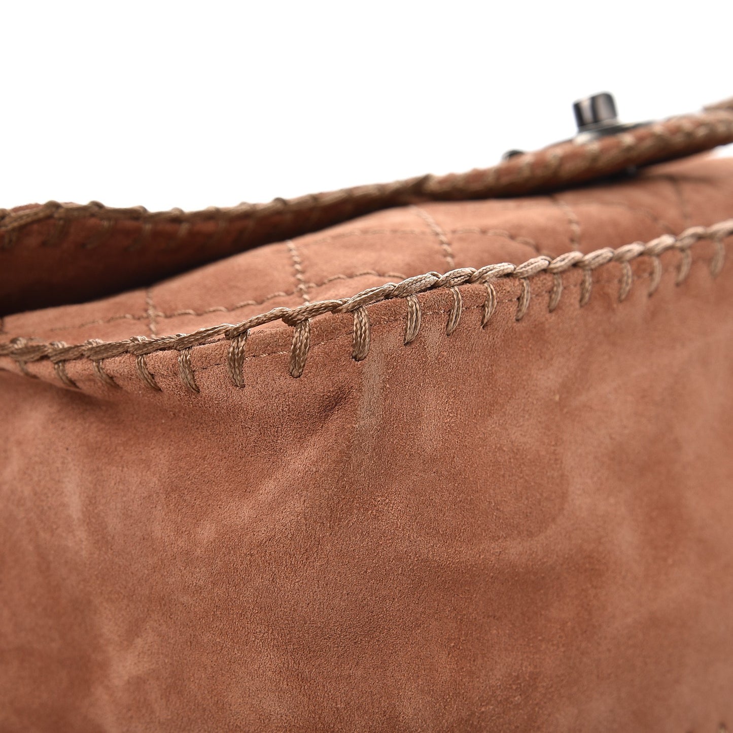 Suede Calfskin Stitch Flap Light Brown
