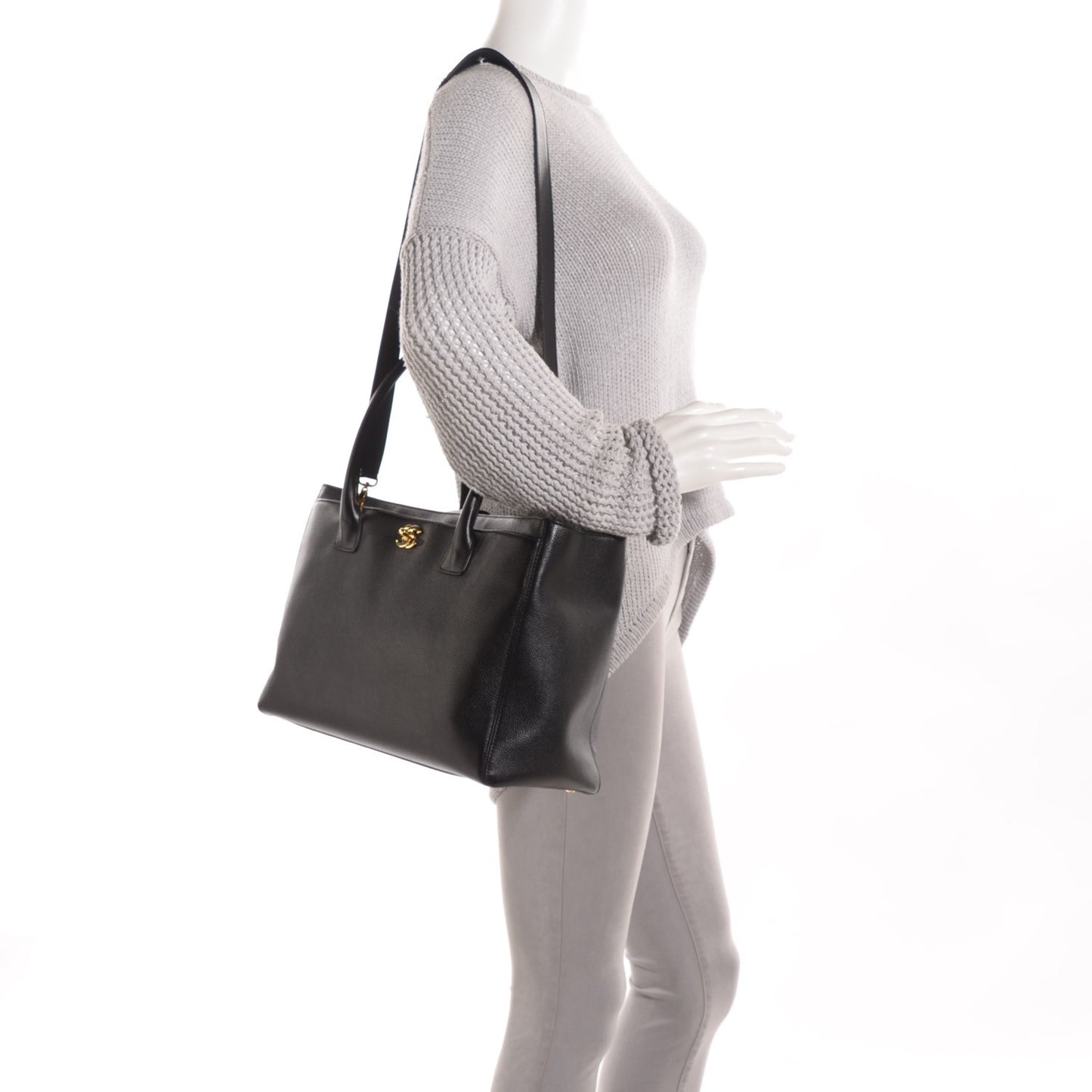 Calfskin Cerf Executive Shopper Tote Black