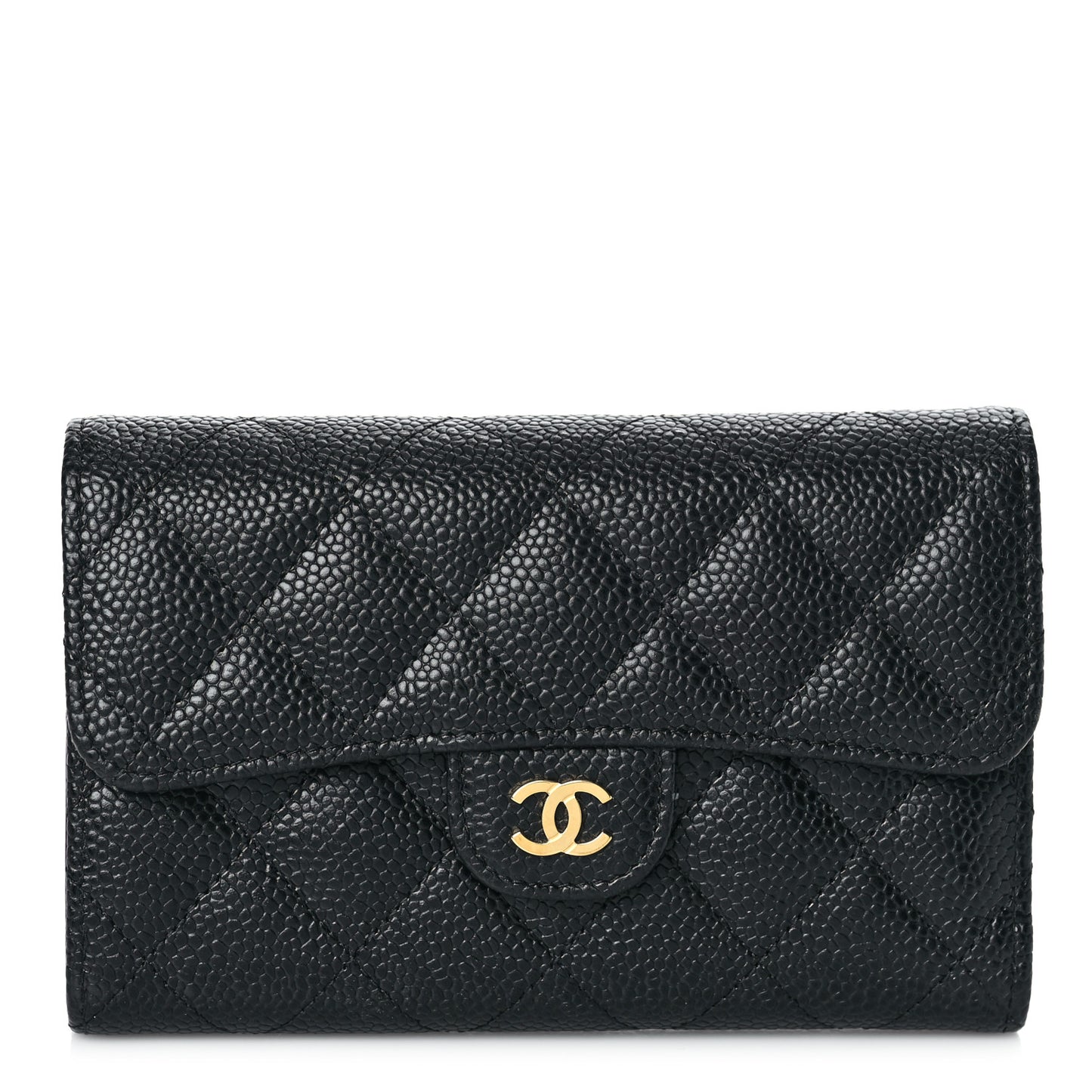 Caviar Quilted Medium Flap Wallet Black