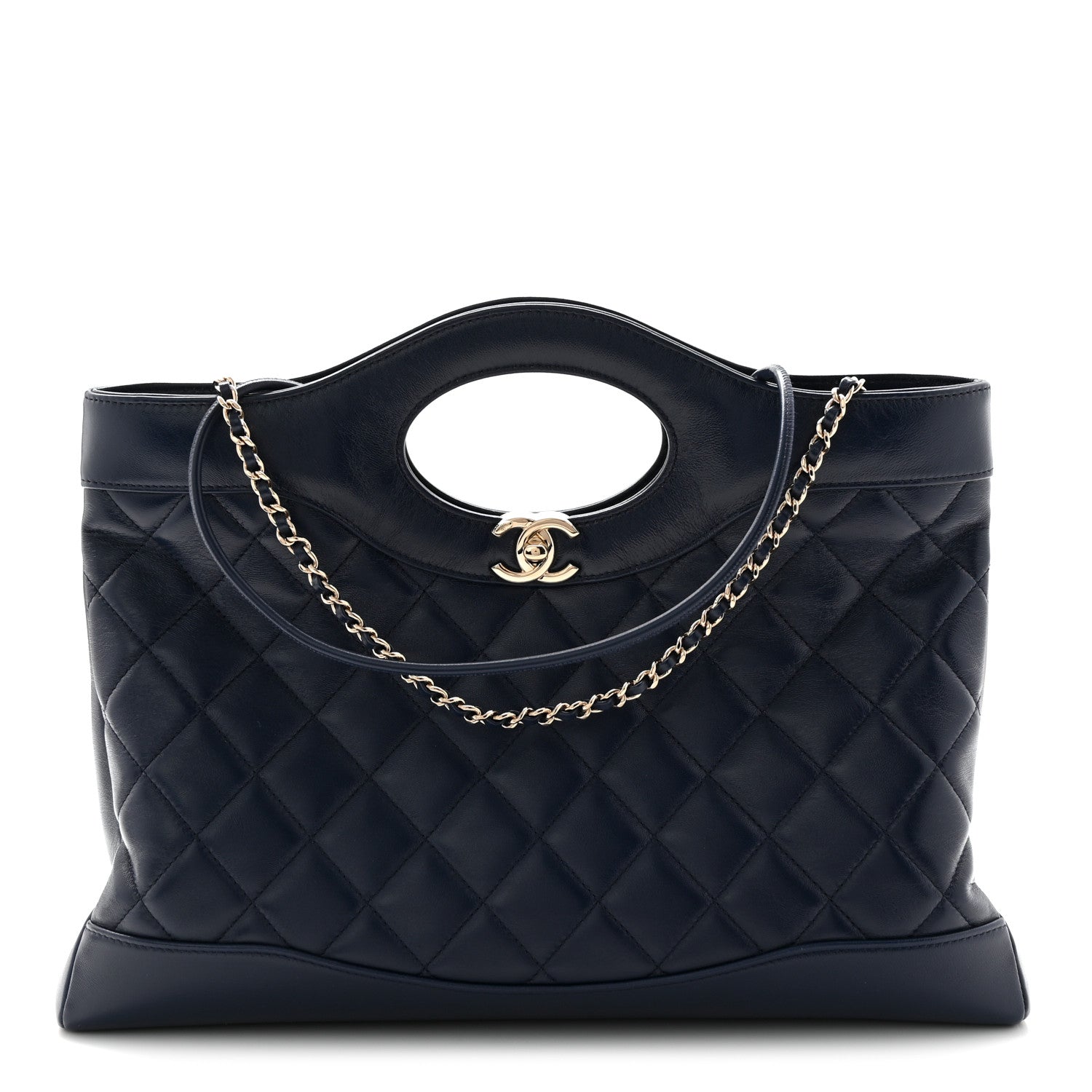 Chanel Shiny Lambskin Quilted 31 Shopping Bag Navy 1 of 10