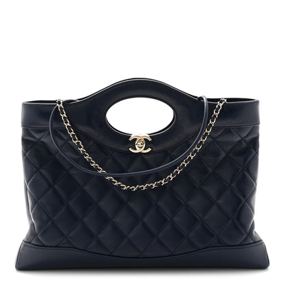 Chanel Shiny Lambskin Quilted 31 Shopping Bag Navy 1 of 10