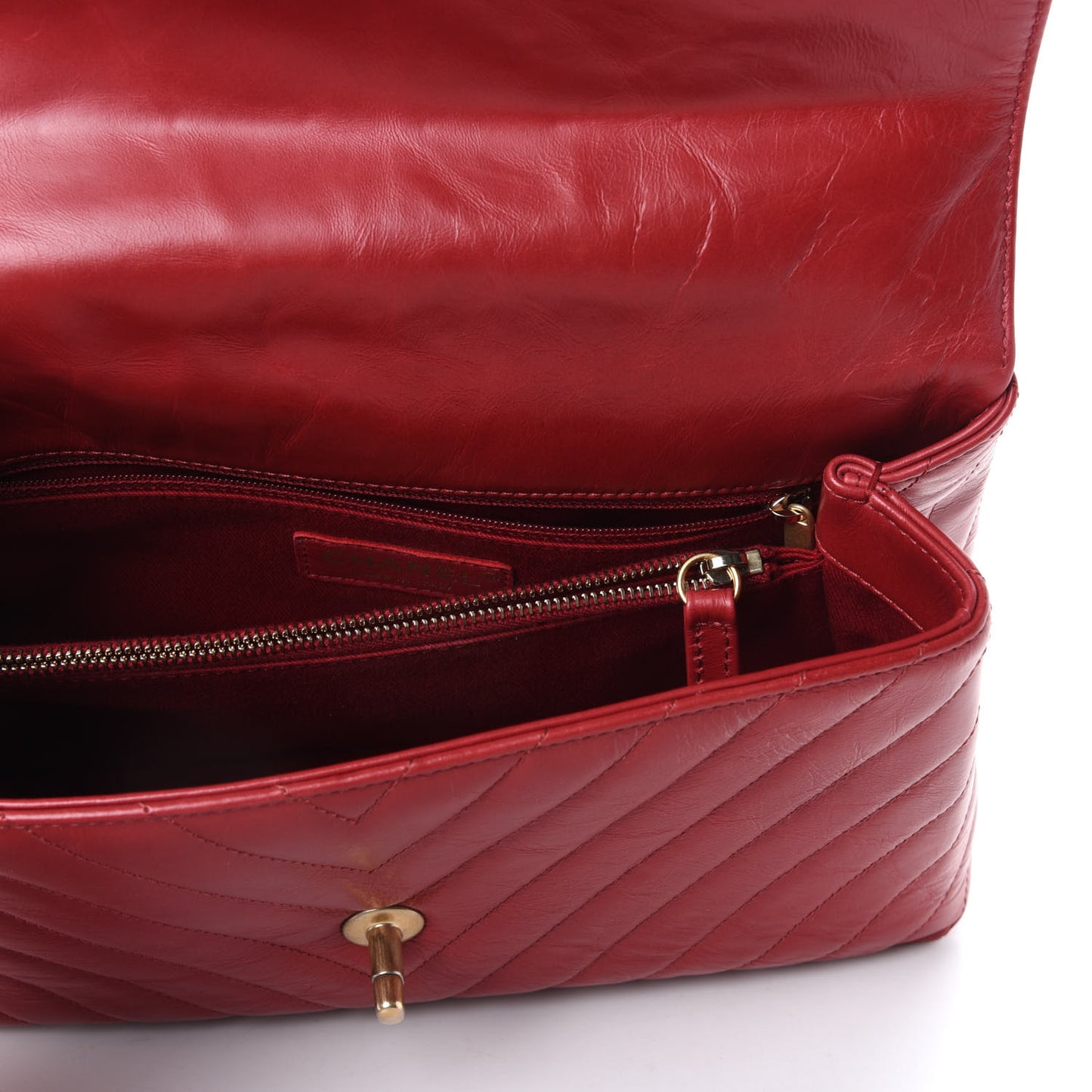 Calfskin Chevron Quilted Small Coco Handle Flap Red