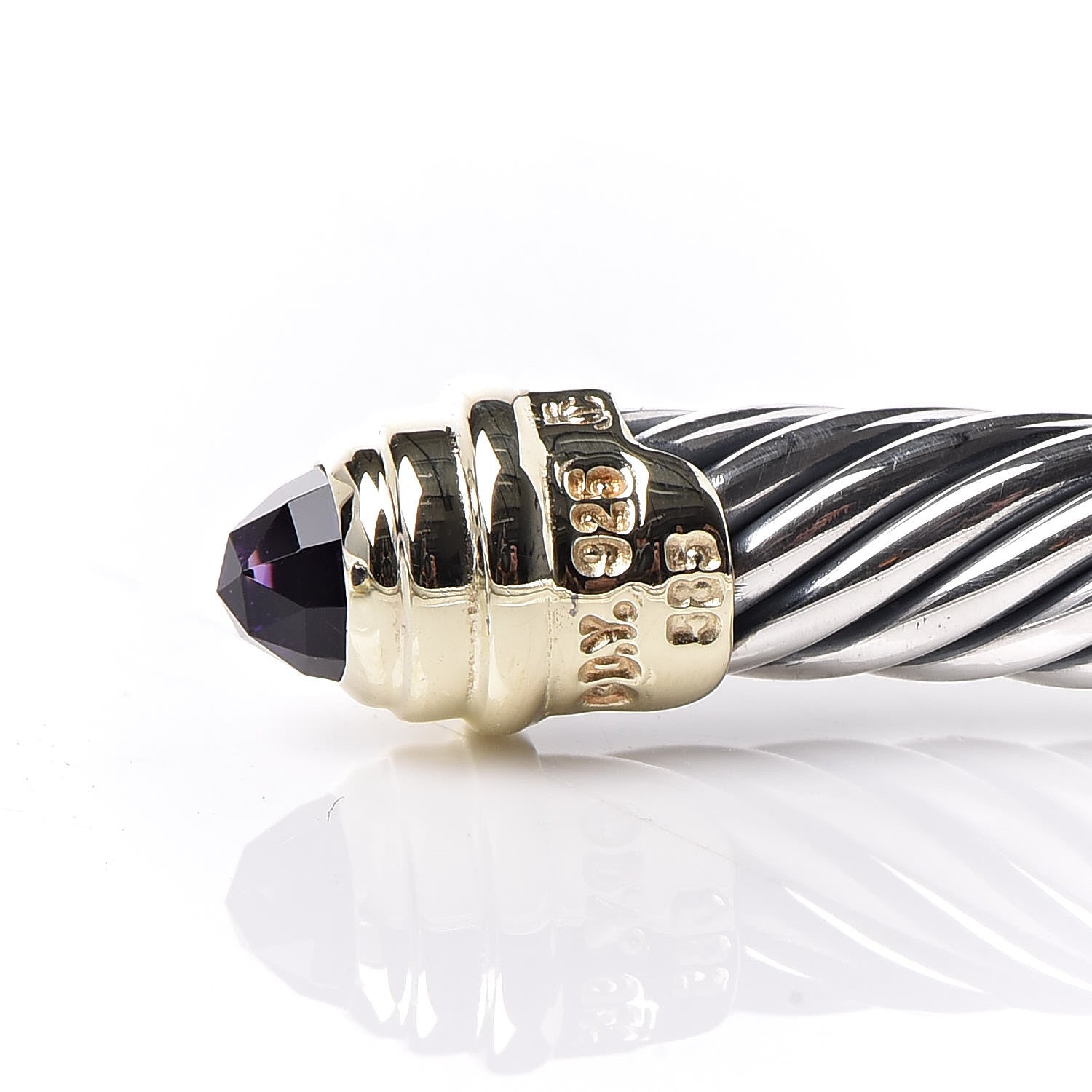 David Yurman Sterling Silver 14K Yellow Gold Amethyst 5mm Cable Classics Petite Color Bracelet 5 of 5