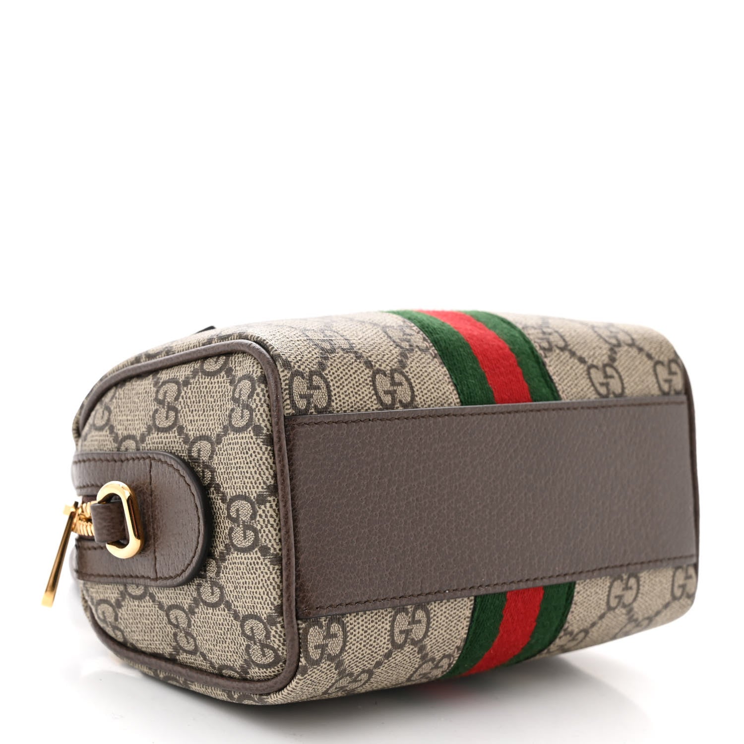 Gucci GG Supreme Monogram Textured Dollar Calfskin Web Super Mini Ophidia Top Handle Bowler Bag Beige Ebony New Acero 4 of 10