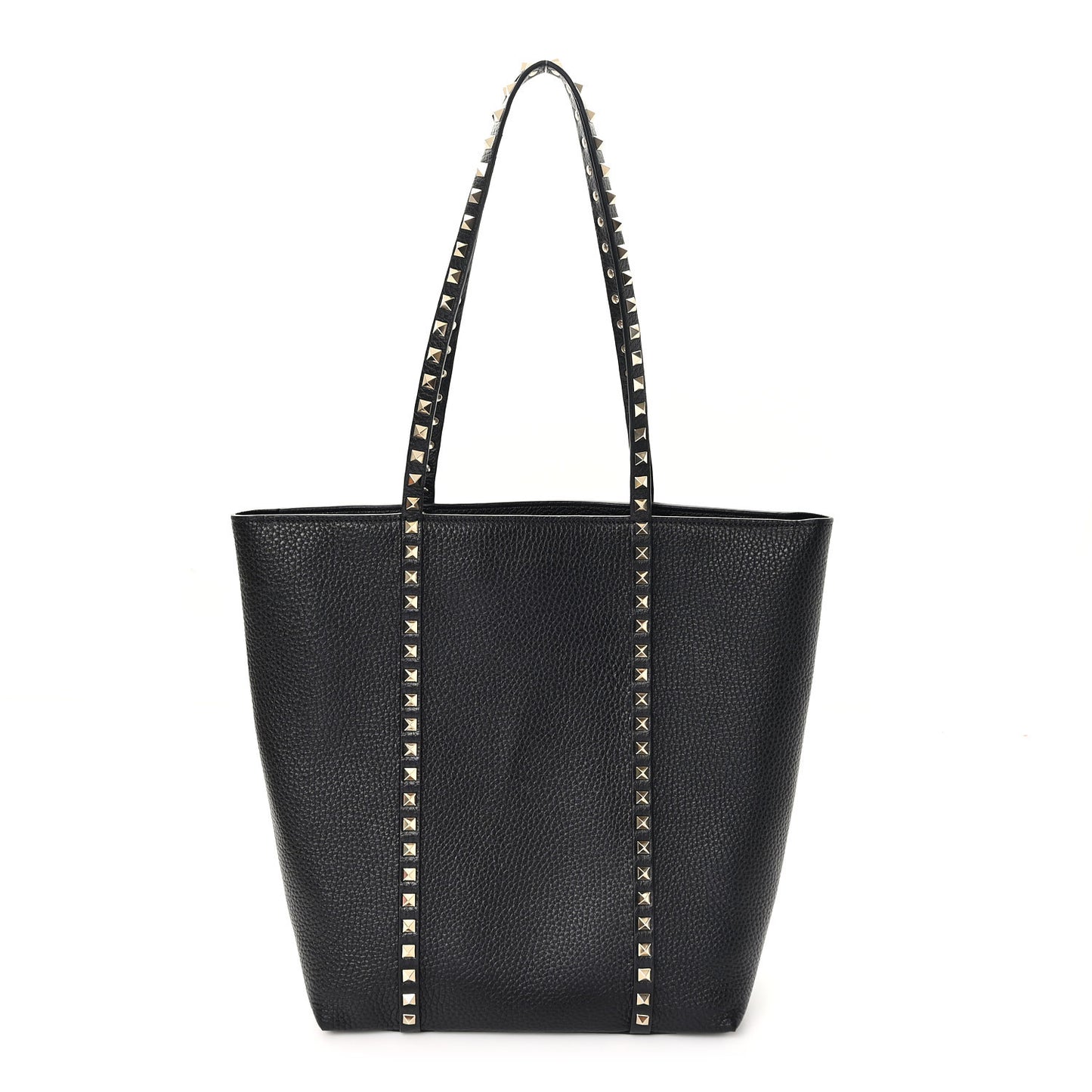 Grained Calfskin North South Rockstud Tote Black