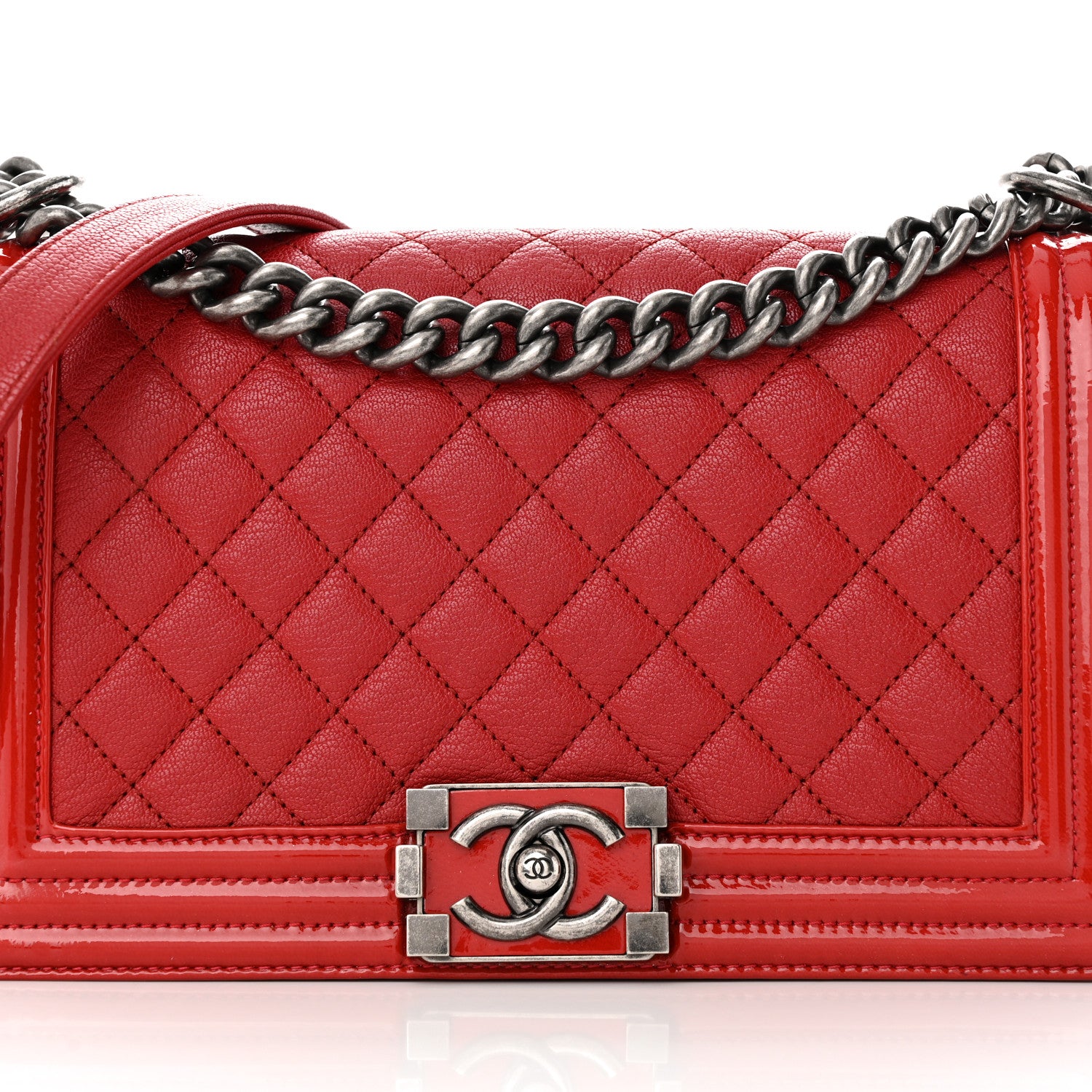 Chanel Goatskin Quilted Patent Medium Duo Boy Flap Red 8 of 14