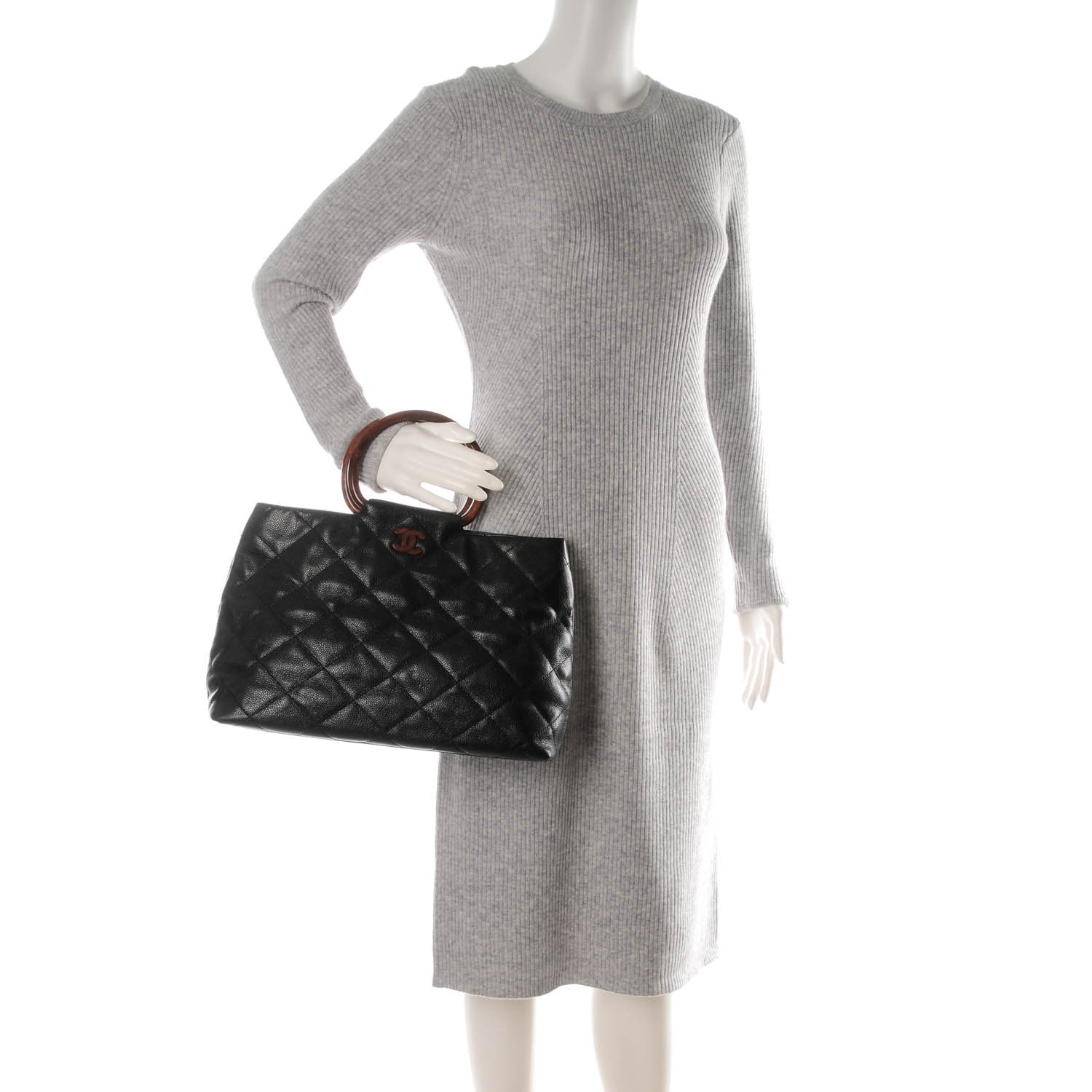 Chanel Caviar CC Wood Handle Tote Black 2 of 9