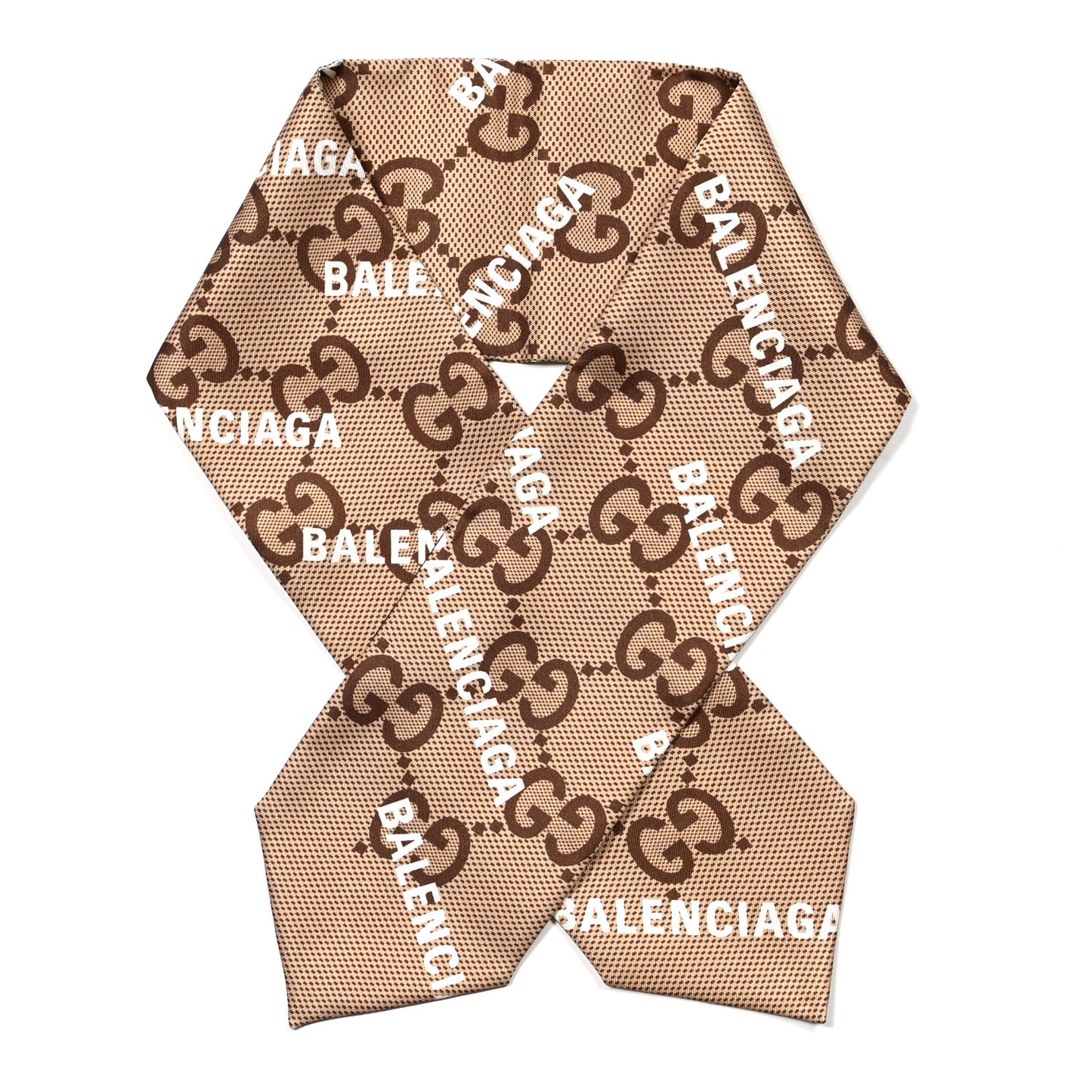 X BALENCIAGA Silk Twill Maxi GG Monogram GG B Neck Bow Scarf Beige White