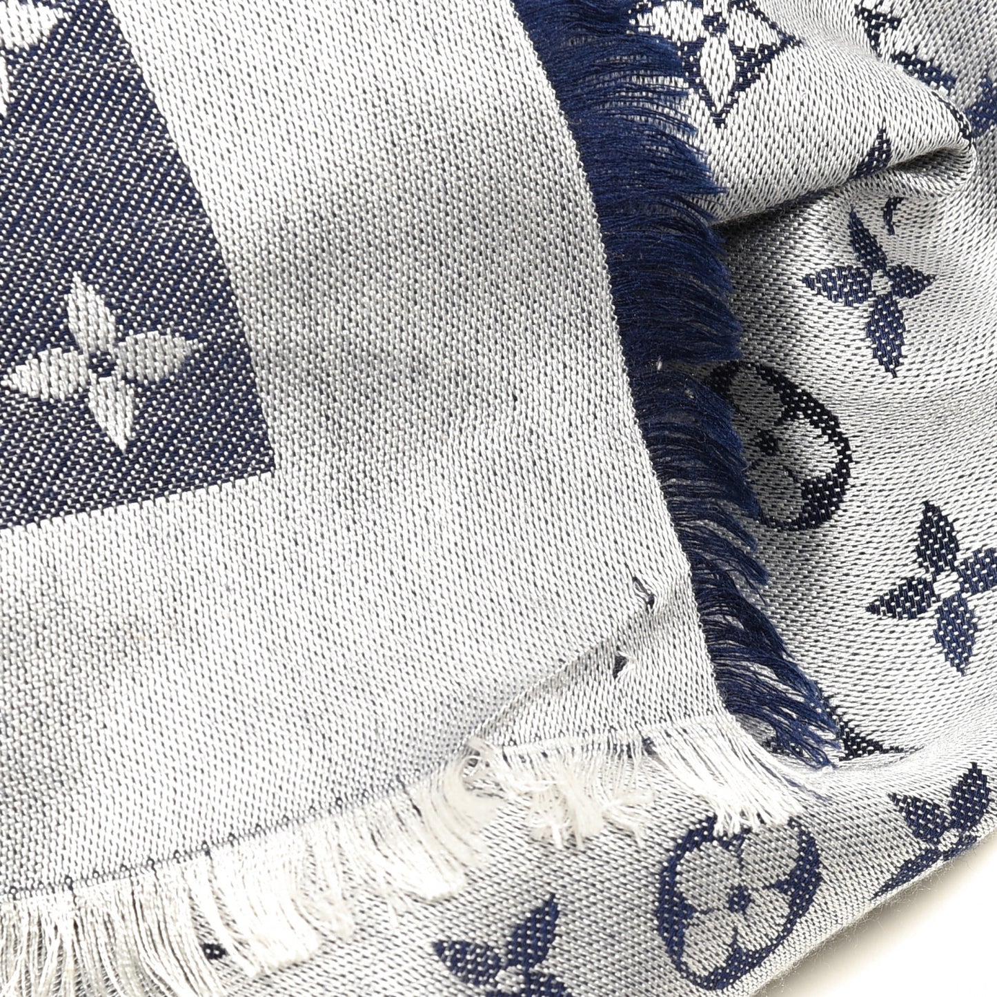 Silk Wool Monogram Denim Shawl Blue