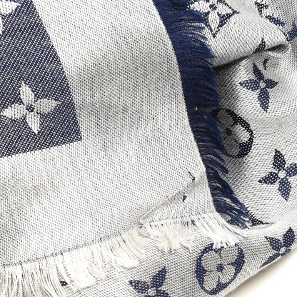Louis Vuitton Silk Wool Monogram Denim Shawl Blue 2 of 3