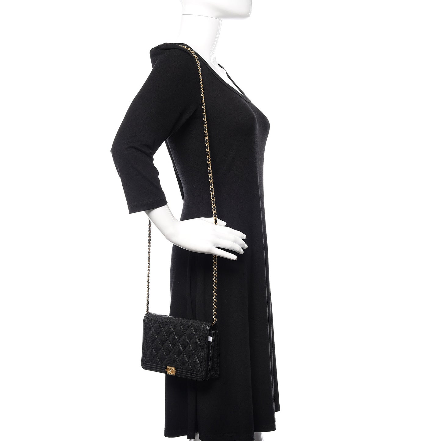 Caviar Quilted Boy Wallet On Chain WOC Black