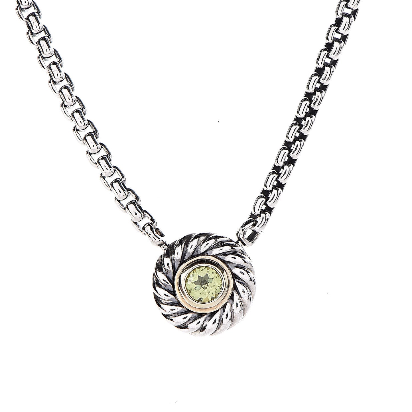 Sterling Silver 14K Yellow Gold Peridot Cookie Pendant Necklace