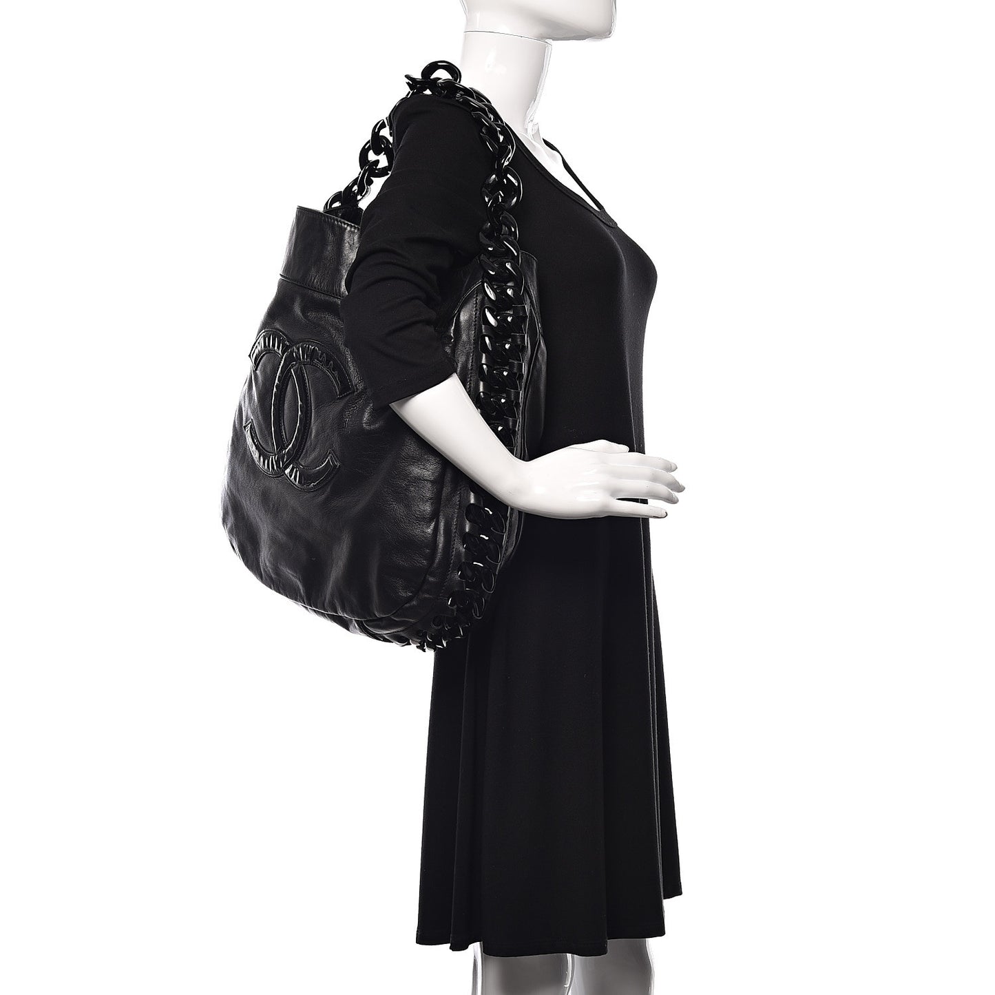 Calfskin Modern Chain Rhodoid Hobo Black