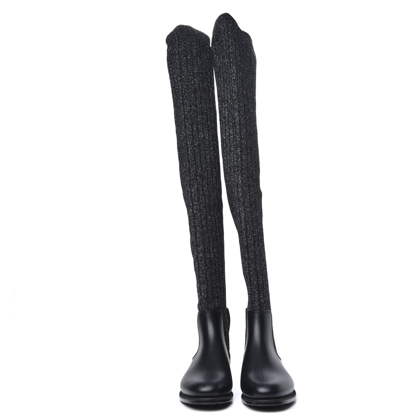 Knit Rubber Storm Over The Knee Boots 40 Black Grey