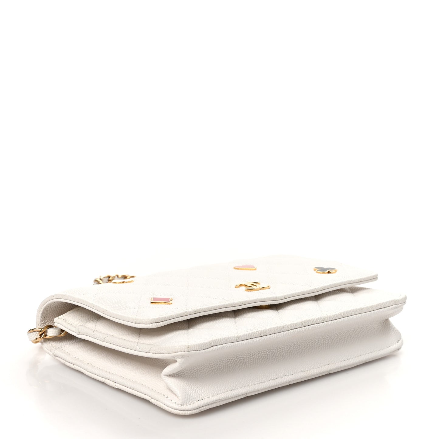 Caviar Quilted Enamel Coco Casino Wallet On Chain WOC White