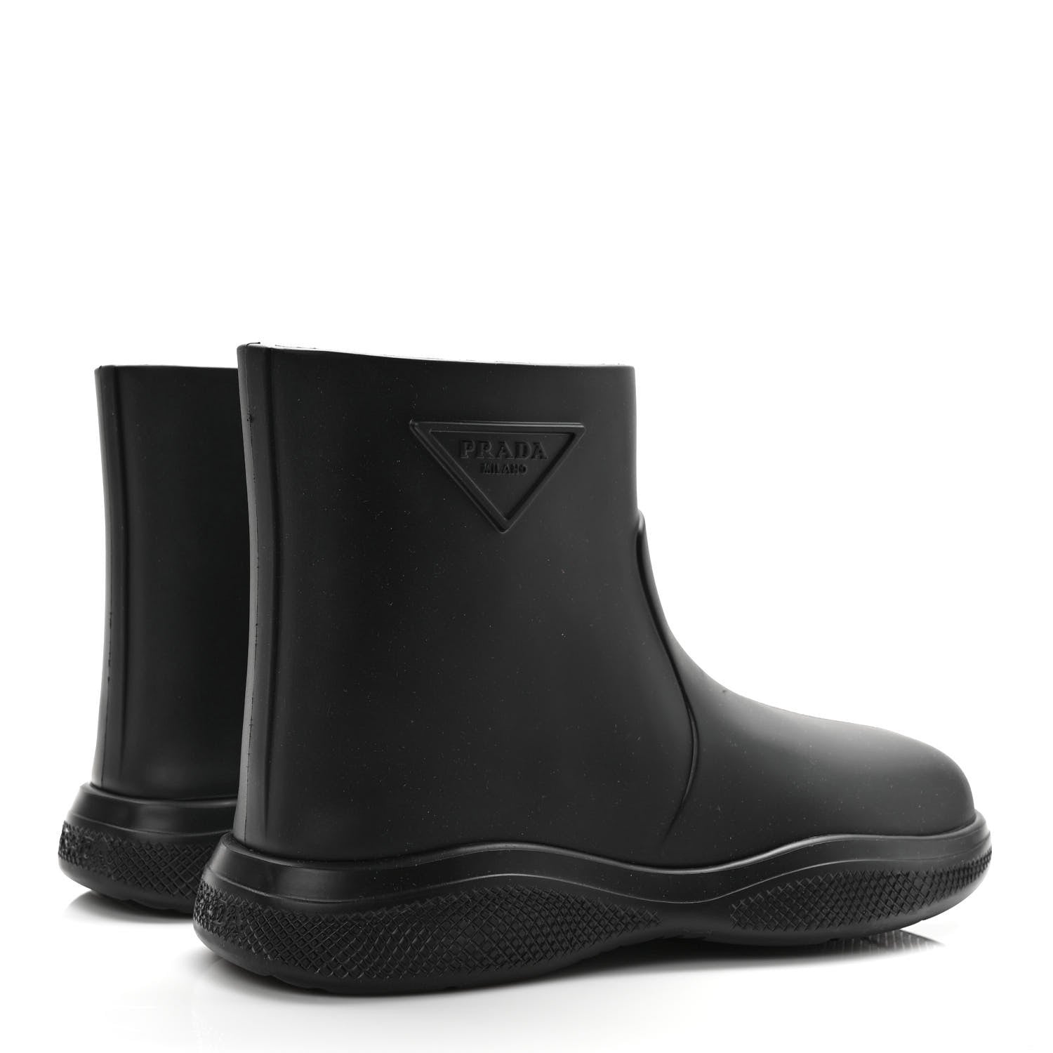 Prada Soft Mellow Rubber Triangle Logo Embossed Womens 25mm Booties 41 Black 4 of 9